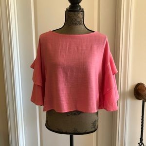 Lilka Anthropologie pink ruffed sleeves crop top